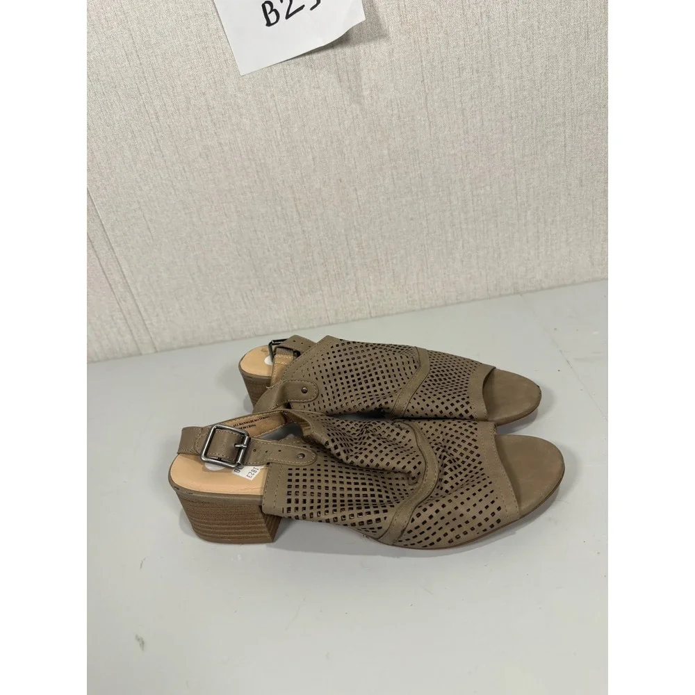 Restricted Cutout Peep Toe Ankle‎ Strap Stacked Heel Sandals Women US 9